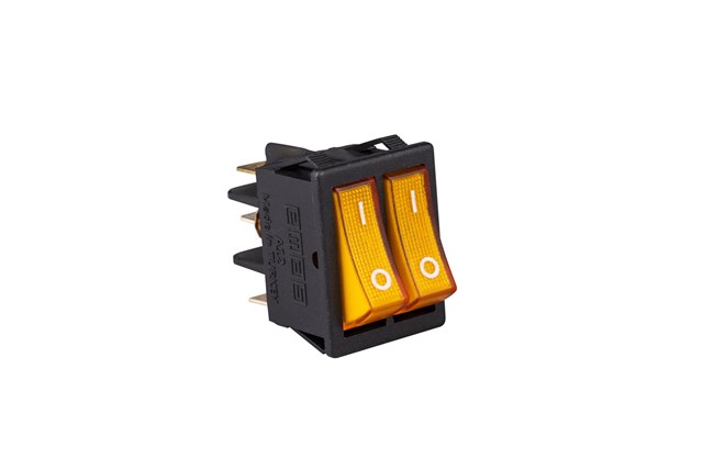 30*22mm Black Body 1NO+1NO with Illumination with Terminal with Bridge (0-I) Marked Yellow A12 Series Rocker Switch